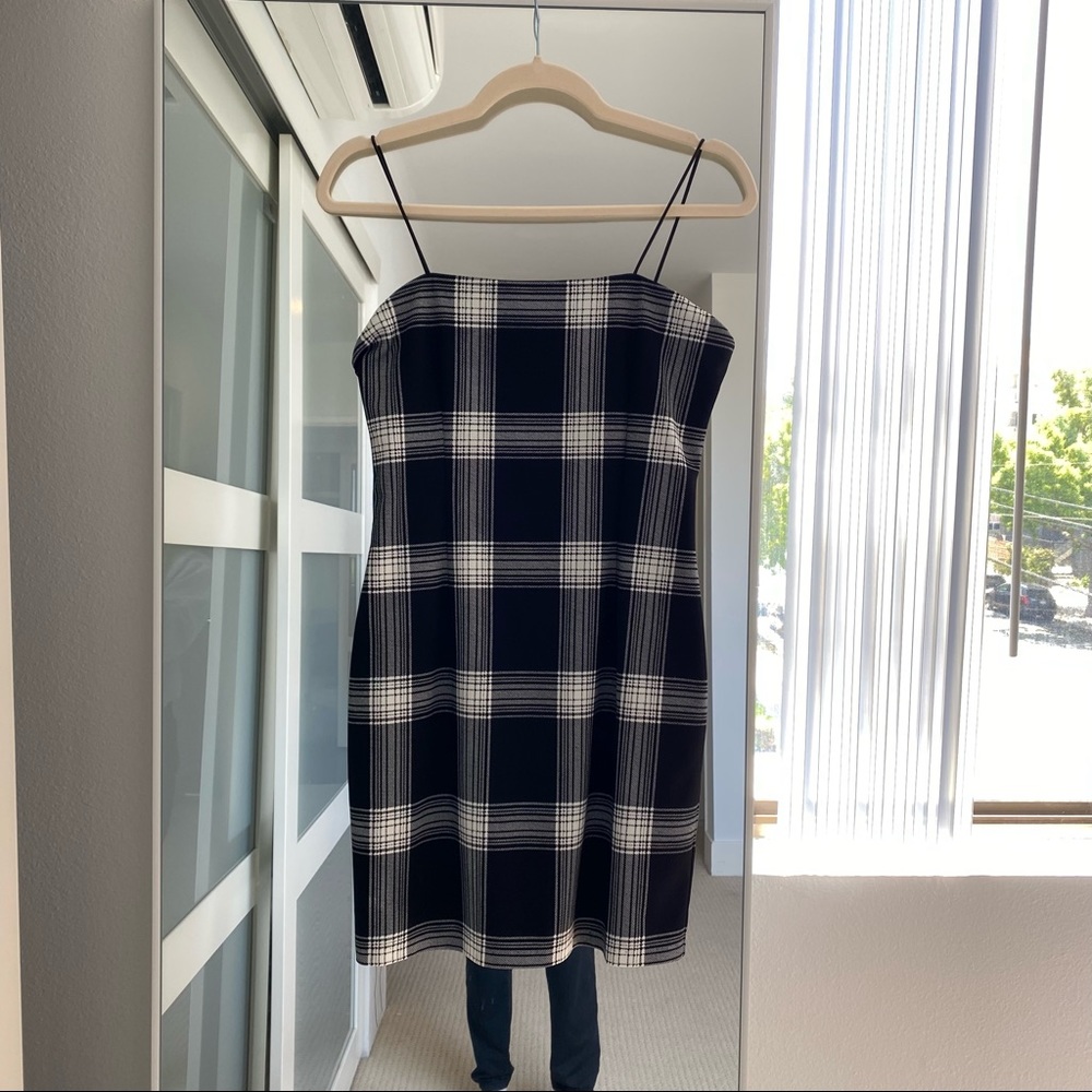 Aqua Bloomingdale's Black & White Plaid Mini Dress | Size M